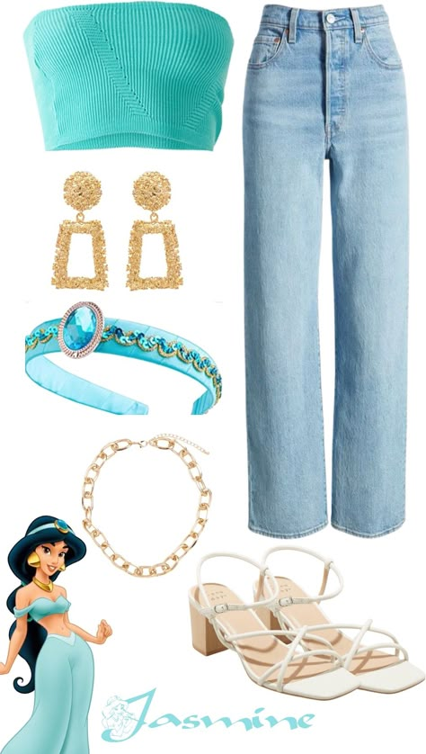 Princess Jasmine Disneybound, Disney Princess Bounding Outfits, Jasmine Outfit Ideas, Disney Inspired Outfits Women, Anna Inspired Outfit, Outfit Ideas For Disneyland, Disney Character Inspired Outfits, Jasmine Disneybound, Modern Disney Outfits