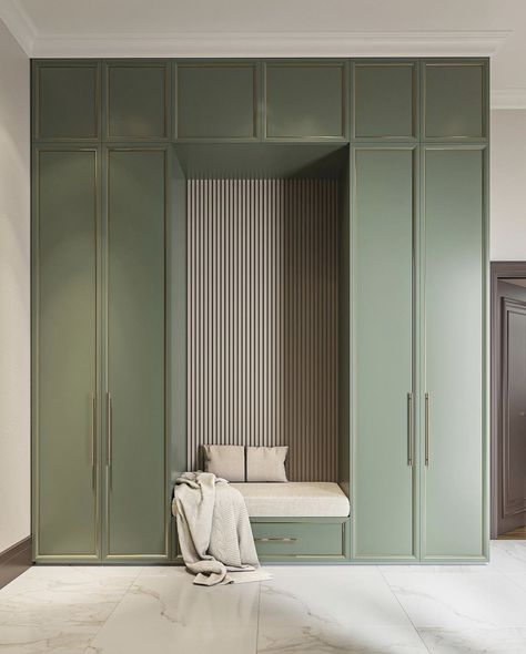 Green Wardrobe Design Bedroom, Green Cupboards Bedroom, Green Wardrobe Furniture, Green Wardrobe Bedroom, Green Wardrobe, Bedroom Wardrobe Design, Modern Cupboard, Modern Cupboard Design, Wardrobe Interior Design