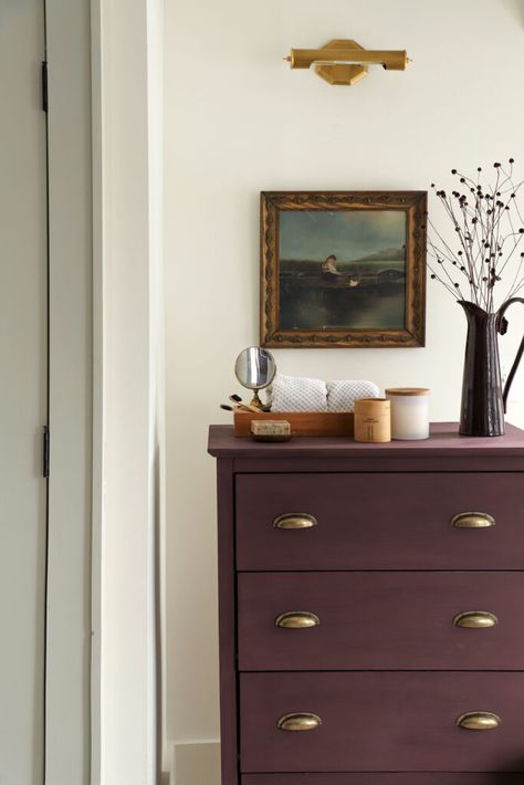 Plum Chalk Paint Furniture, Burgundy Dresser Furniture, Eggplant Furniture, Burgundy Painted Furniture, Purple Dressers Painted, Burgundy Dresser, Dark Purple Furniture, Maroon Furniture, Eggplant Color Palette