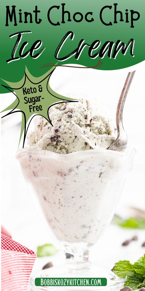 This keto mint chocolate chip ice cream is the perfect creamy sweet treat for low carb mint lovers! This ice cream is so close to the real thing you would never guess it is sugar-free! One taste and you will be hooked! Keto Mint Chocolate Chip Ice Cream, Low Carb Ice Cream Recipe Machine, Sf Desserts, Homemade Mint Chocolate Chip Ice Cream, Mint Chocolate Chip Ice Cream Recipe, Low Carb Ice Cream Recipe, Blender Ice Cream, Sugar Free Ice Cream, Mint Chocolate Ice Cream