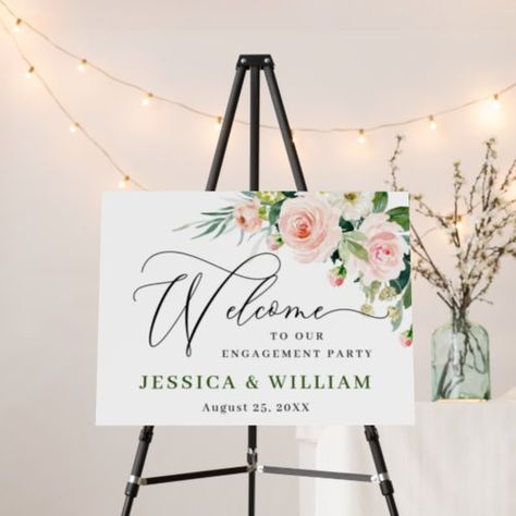 $44.2 | Elegant Blush Pink Flowers Engagement Party - welcome, watercolor, rustic, floral, greenery, sign, boho, eucalyptus, peach, country Rehearsal Dinner Welcome Sign, White Roses Wedding, Shower Foam, Engagement Party Decorations, Eucalyptus Wedding, Welcome To Our Wedding, Floral Bridal Shower, Wedding Welcome Signs, Floral Bridal