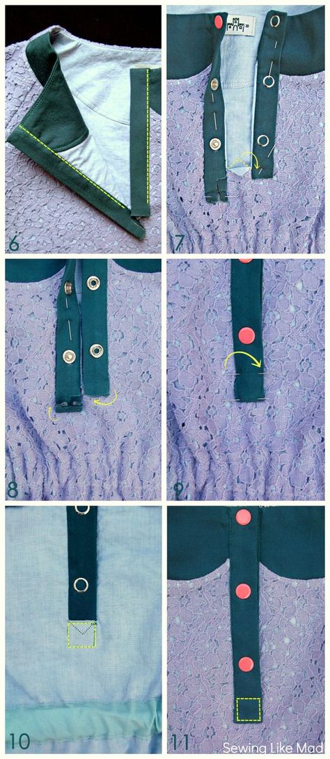 Button Placket / Polo Sluiting Tutorial.: Button Placket Pattern, Button Placket Tutorial, Placket Tutorial, Tips Menjahit, Tutorial Sewing, Sewing 101, Sewing School, Trendy Sewing, February 19