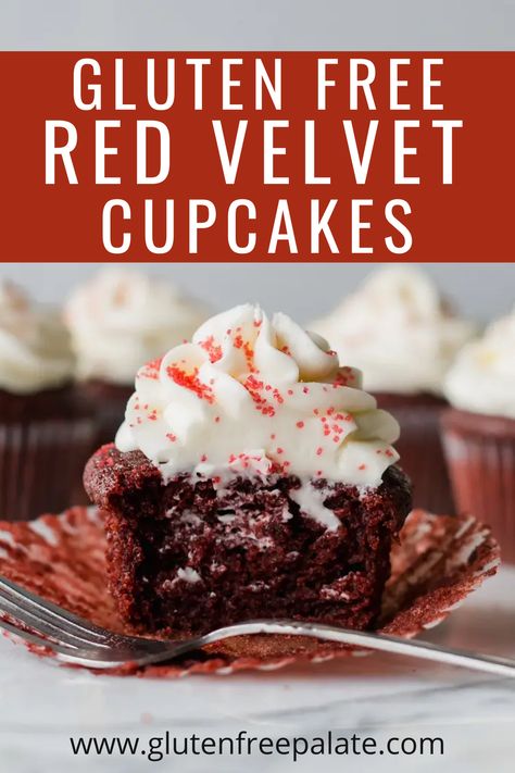 Get a little bit fancy with this gluten free red velvet cupcake recipe that will impress your guests. Gluten Free Red Velvet Cupcakes, Gluten Free Red Velvet Cake, Velvet Cupcake Recipe, Gluten Free Gingerbread Cake, Gluten Free Red Velvet, Red Velvet Cupcake, Easy Gluten Free Desserts, Dairy Free Cream, Gluten Free Cupcakes