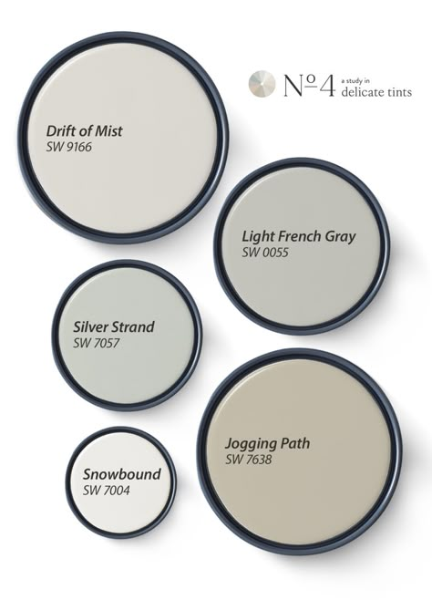 Our Favorite Delicate Tints of 2024 | Tinted Jogging Path Sherwin Williams, Sherwin Williams Palette, Garage And Loft, Light French Grey, Jogging Path, Sherwin Williams Color Palette, Nature Room, Easy Sculpture Ideas, White Bathroom Tiles