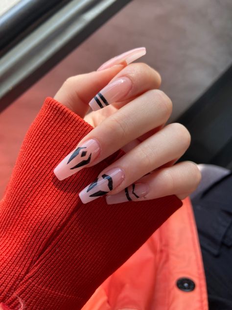 Sakuna Jujutsu Nails, Gojo Inspired Nails, Jujutsu Kaisen Nails Design, Gojo Satoru Nails, Gojo Nails, Jujutsu Kaisen Nails, Sukuna Nails, Jjk Nails, Anime Nails Art