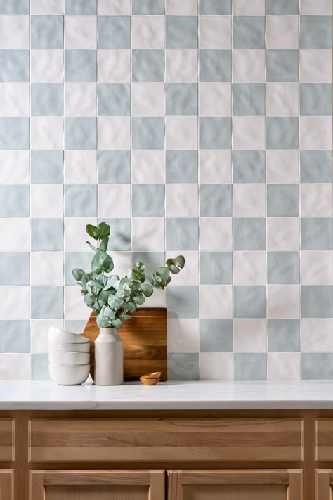 Fort Point 5'' x 5'' Harbor (G) | Products | AKDO Tile Dealers Statement Tile Bathroom, Square Tiles Bathroom, Gingham Tile, Akdo Tile, Statement Tiles, Ceramic Square, Tile Countertops, Tile Inspiration, Square Tile