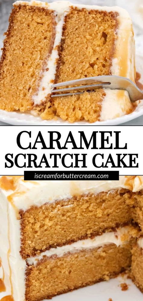 Try w/ only using 1/2 box of butterscotch pudding. Caramel Cake Recipe From Scratch, Caramel Cake Recipes, Easy Caramel Cake, Easy Layer Cake Recipes, Caramel Cake Filling, 2024 Cake, Carmel Cake, Caramel Recipe Easy, Caramel Buttercream Frosting