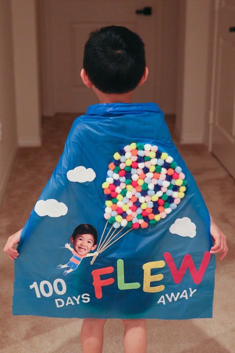 From Up, Up & Away. 100 Days of School Cape made from Pom poms & felt. 100 Days Of School Ideas, 100 Days Of School Project Kindergartens, 100 Day Project Ideas, 100 Day Shirt Ideas, 100days Of School Shirt, 100 Días De Clases, 100th Day Of School Crafts, Planning School, 100 Day Of School Project