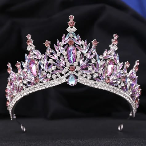 47372301107433 Veil Attachment, Gold Diadem, Tiaras And Crowns Wedding, Crown Veil, Crown Hair Accessories, Crystal Crown Tiaras, Colorful Crystals, Pretty Jewelry Necklaces, Crystal Tiara