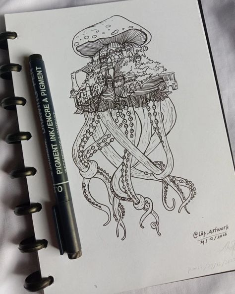 Mushroom Castle, Castle Sketch, Octopus, Stuffed Mushrooms, Castle, Doodles, Sketch