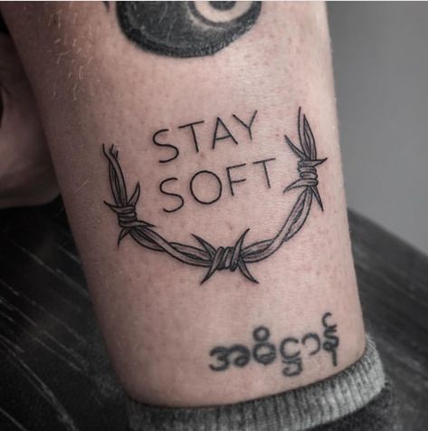 Dublin ink Stay Soft Tattoo, Soft Tattoo, Script Tattoo, Stay Soft, Tattoo Script, Time Tattoos, Minimalist Tattoo, Life Tattoos, Deathly Hallows Tattoo