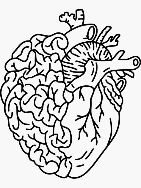 Half Heart Half Brain Drawing, Science Line Art, Brain Line Drawing, Half Heart Drawing, Heart And Brain Drawing, Half Heart Half Brain Tattoo, Half Heart Half Brain, Anatomy Realistic, Lungs Drawing