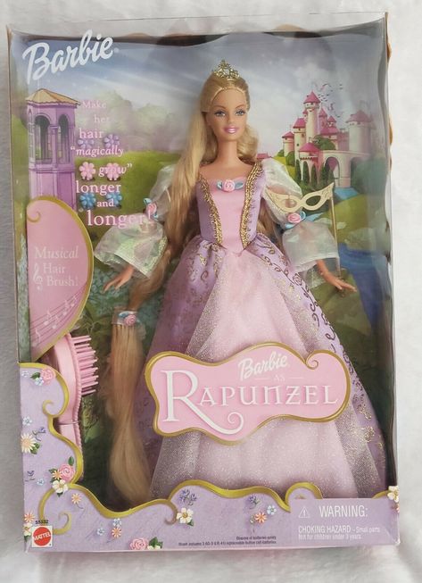 Princess And The Proper Barbie, Barbie Movie Collection, Barbie Movie Dolls, 2000s Memories, Barbie Rapunzel, Musical Hair, Barbie 90s, Barbie 2000, Barbie Doll Set