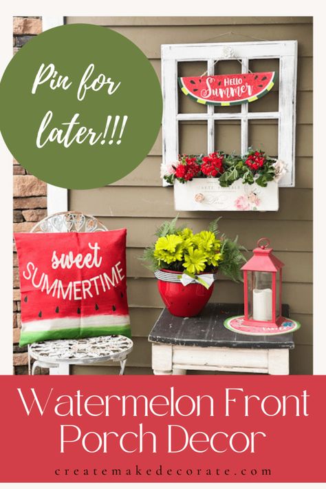 Watermelon Front Porch Decor Watermelon Front Porch Decor, Summer Watermelon Decor, Diy Front Porch Ideas Dollar Tree, Watermelon Porch Decor, Watermelon Decorations, Summer Front Porch Decor, Watermelon Crafts, Summer Outdoor Decor, Garden Gadgets