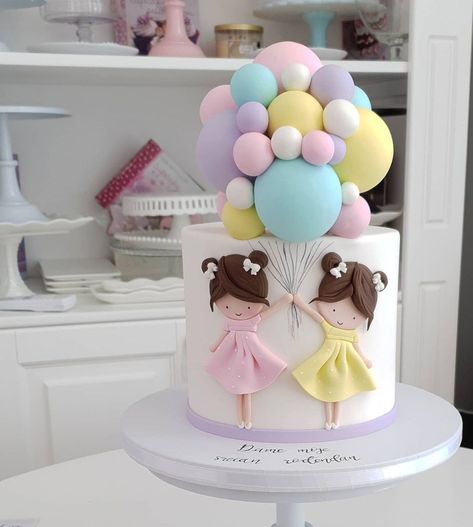 Vanilica Cake Shop on Instagram: “Happy birthday 💞💞 . . . . . #birthday #birthdaycake #balloons #balooncake #girlcake #girlbirthday #torta #tortezasveprilike…” Twin Baby Birthday, Birthday Cake Wine, Ariel Cake, Fairy Birthday Cake, Twin Birthday Cakes, Twins Cake, Baby First Birthday Cake, Unique Birthday Cakes, Cake Topper Tutorial