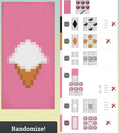 Ice Cream Machine Minecraft, Minecraft Flag Design Pink, Minecraft Ice Cream Machine, Ice Cream Truck Minecraft, Ice Cream Minecraft Build, Ice Cream Banner Minecraft, Minecraft Ice Cream Stand, Minecraft Banner Designs Food, Banner Design Minecraft Step By Step