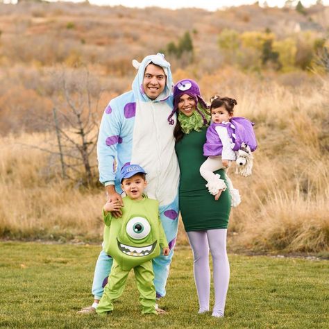 monster's inc family costumes Family Of 4 Halloween Ideas, Monsters Inc Family Of 4 Costume, Family Of 4 Halloween Costumes With Newborn, Monsters Inc Family Costume For 4, Disney Family Of 4 Costumes, Family Of 4 Disney Halloween Costumes, Unique Family Halloween Costumes For 4, Family Of 3 Disney Halloween Costumes, Halloween Costumes For 4 Family