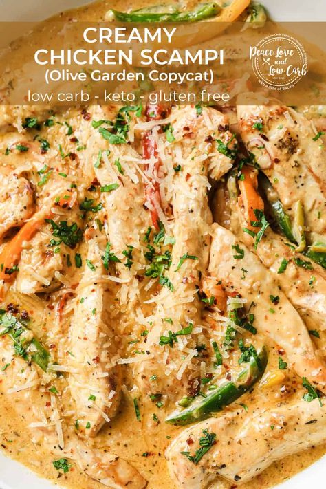 Chicken Scampi Pasta Recipes, Chicken Tenderloin And Noodle Recipes, Low Carb Dinner Recipes Chicken, Peace Love And Low Carb Recipes, Healthy Chicken Scampi, Low Carb Chicken Pasta Recipes, Low Carb Chicken Pasta, Keto Chicken Scampi, Creamy Chicken Scampi Recipe