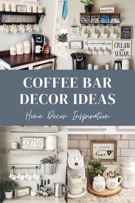 Coffee Bar Decor Ideas Coffee Bar Set Up On Kitchen Counter, Decorating Ideas For Coffee Bar, Coffee Bar Open Shelving Display, Wall Decor Above Coffee Bar, Coffee Bar With Cabinets Above, Coffee Bar Wall Decor Ideas, How To Decorate Coffee Bar, Above Coffee Bar Decor, Coffee Bar With Shelves Above