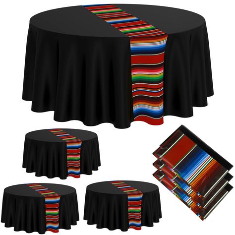 PRICES MAY VARY. Sufficient Quantity: there are 3 pieces of Mexican theme polyester tablecloths in the package; Sufficient quantity can better meet your daily use and replacement, which will bring more convenience to you and your family Classic Stripe Design: our Mexican colorful tablecloth adopts classic stripe design, which is charming and elegant, simple but not monotonous; It can make your table more tidy and beautiful, and is suitable for you to put a lot of plates and food Quality Material Black Mexican Theme Party, Mariachi Party Theme, Black Mexican Wedding, Mexican Theme Centerpieces Ideas, Mariachi Theme Party, Mexican Quinceanera Ideas Decoration, Mexican Centerpiece Ideas, Fiesta Party Centerpieces, Picnic Buffet