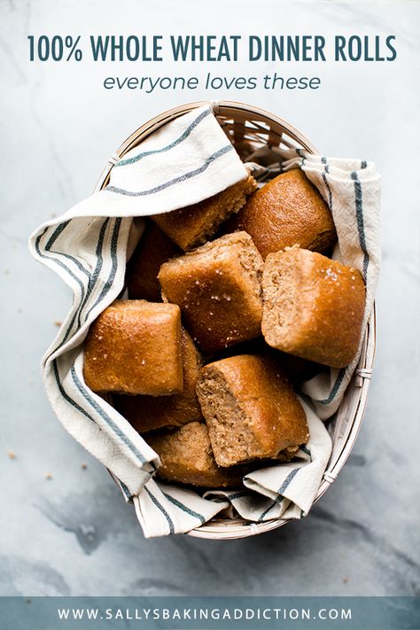 Soft, hearty, and sweet honey whole wheat dinner rolls! Recipe for homemade whole wheat rolls on sallysbakingaddiction.com Whole Wheat Dinner Rolls, Wheat Dinner Rolls, Wheat Rolls, Whole Wheat Rolls, Sandwich Bread Recipes, Sally's Baking, Baked Rolls, Vital Wheat Gluten, Dinner Rolls Recipe