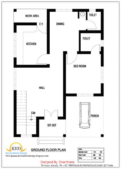 158 square meter (1700 Sq.Ft) house plan - October 2011 1700 Sq Ft House Plans, 1000 Sq Ft House, 1200 Sq Ft House, House Plans 2 Story, Round House Plans, Unique House Plans, 1000 Sq Ft, Little House Plans, 2 Bedroom House Plans