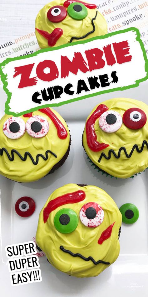 Zombie Cupcakes For Kids, Zombie Cakes For Kids, October Desserts, October Dessert, Zombie Cakes, Kids Dessert Table, Easy Halloween Cupcakes, Zombie Birthday Cakes, Horror Food