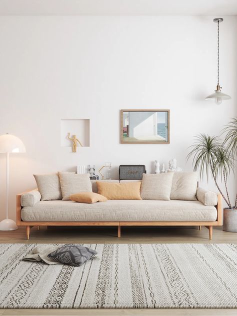 Corrigan Studio® Sofa | Wayfair Modern Comfortable Sofa, Japandi Room, Japanese Minimalist Bedroom, Japanese Style Living Room, Studio Sofa, Sofa Linen, Latest Sofa Designs, Single Seat Sofa, Simple Fabric