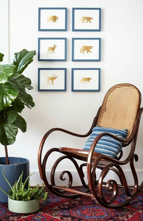 Thonet rocking chair♡♡♡ Bentwood Rocker, Bentwood Rocking Chair, Gold Foil Art Print, Gold Foil Art, Gold Foil Cards, Cute Furniture, Kids' Furniture, Mountain Lion, The Rocky Mountains