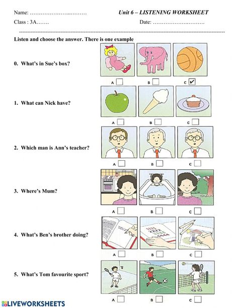 Listening Test Worksheet, Listening Worksheets For Kids, Listening Comprehension Worksheets, Listening Skills Worksheets, Listening Activities For Kids, Listening Worksheet, Cambridge Book, Listening English, Test For Kids