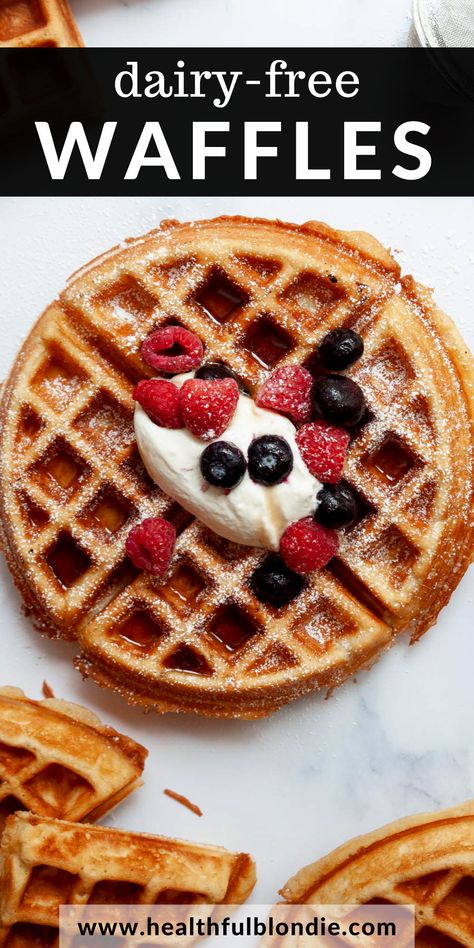 best homemade dairy-free waffles recipe that are light and fluffy with crispy, golden edges Dairy Free Waffles Recipe, Dairy Free Waffles Easy, Non Dairy Waffle Recipe, Oat Milk Waffle Recipe, Waffle Recipe Dairy Free, Waffles Dairy Free, Dairy Free Waffle Recipe, Oat Milk Waffles, Waffle Recipe Almond Milk