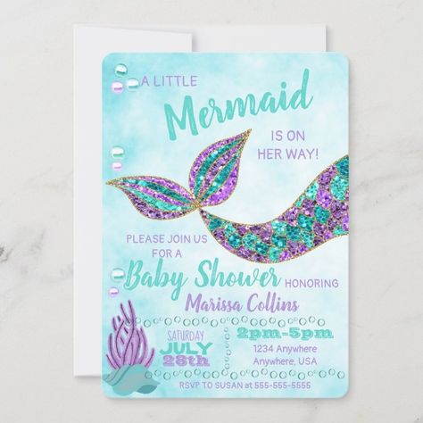 Mermaid Baby SHower Invitation, Under the Sea Invitation  Zazzle Sea Invitation, African American Mermaid, Mermaid Baby Shower Invitations, Mermaid Invitation, Glitter Mermaid, Sea Baby Shower, Mermaid Baby, Mermaid Invitations, Patterned Background