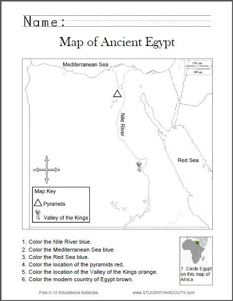 Map of Ancient Egypt Worksheet for Kids, Grades 1-6 - Free to print (PDF).: Ancient Civilizations Lessons, Ancient Egypt Map, Ancient Egypt Unit Study, Ancient Egypt Lessons, Map Of Egypt, Ancient Egypt Activities, Egypt Lessons, Ancient Egypt For Kids, Ancient Egypt Unit