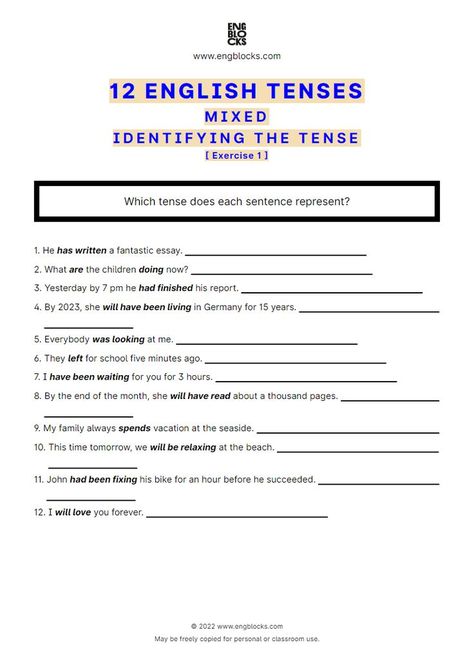 #english #12englishtenses  #esl #eslwebsite #engblocks #englishgrammar #eslworksheets Sentence Worksheet, Tenses Exercises, Present Perfect Continuous, English Tenses, Past Continuous, Present Continuous, The Tenses, Comprehension Worksheets, Reading Comprehension Worksheets