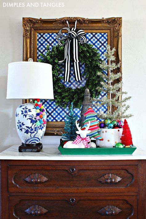 Grandmillennial Christmas, Dimples And Tangles, Christmas House Tour, Chinoiserie Christmas, Blue Christmas Decor, Vintage Christmas Decor, Preppy Christmas, Tartan Christmas, Christmas Time Is Here