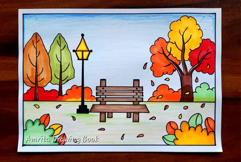 Easy and Simple Autumn Season Drawing | Fall Season Garden scenery Drawing | Types of Season Drawing Drawing Classes For Kids Teaching, Class Drawing School, Drawing For Class 4th, Garden Scenery Drawing, Autumn Drawing Easy, Autumn Aesthetic Drawing, Fall Aesthetic Drawing, Autumn Season Drawing, Simple And Easy Drawings