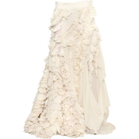 Luxury Flowy Ruffled Skirt, Feminine White Maxi Skirt With Ruffles, Cream Flowy Ruffled Maxi Skirt, Luxury Cream Ruffled Skirt, Cream Ruffled Voluminous Skirt, Poofy Skirt, Layered Ruffle Skirt, Frilly Skirt, Ivory Skirt