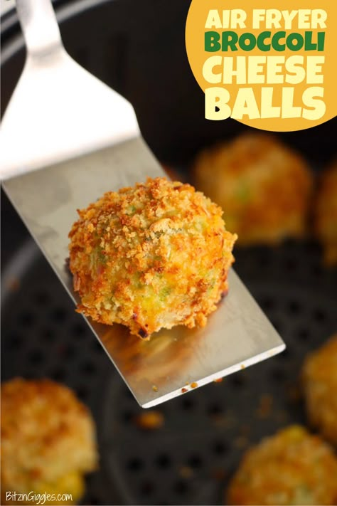 Air Fryer Broccoli Cheese Balls - Fresh chopped broccoli and Colby jack cheese rolled in Panko crumbs, then air fried until crunchy and golden brown. The perfect combination of crispy and creamy in every bite makes them an irresistible snack or appetizer! Air Fryer Broccoli Cheddar Bites, Air Fryer Broccoli Bites, Broccoli Cheese Bites Air Fryer, Broccoli Cheese Balls Air Fryer, Baked Broccoli Cheese Balls, Broccoli Balls, Brocoli And Cheese, Broccoli Cheese Balls, Broccoli Cheddar Bites