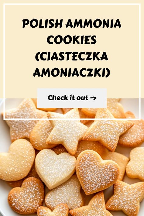 Ammonia Cookies, known in Polish as Ciasteczka Amoniaczki, are a delightful treat that hails from the rich culinary traditions of Poland. These cookies, characterized by their light and crispy texture, have been a beloved part of Polish baking since the early 1800s. Polish Gingerbread Cookies, Ammonia Cookies Recipe, Polish Kolaczki Recipe, Polish Deserts, Ammonia Cookies, Polish Christmas Cookies, Angel Wing Cookies, Polish Baking, Polish Cookies