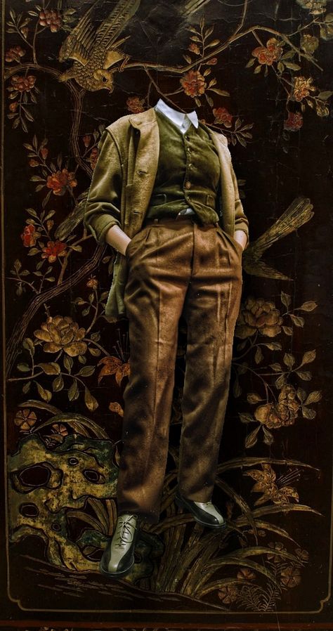 Vest, shoes, vintage, velvet, shirt, dark academia, trouser, pleated trouser, brown, green Androgyny Aesthetic Men, Green Dark Academia Outfit Men, Male Librarian Aesthetic, Midsummer Photoshoot, Academia Style Aesthetic, Androgyny Aesthetic, Butch Aesthetic, Forest Aesthetic Outfit, Genderless Aesthetic