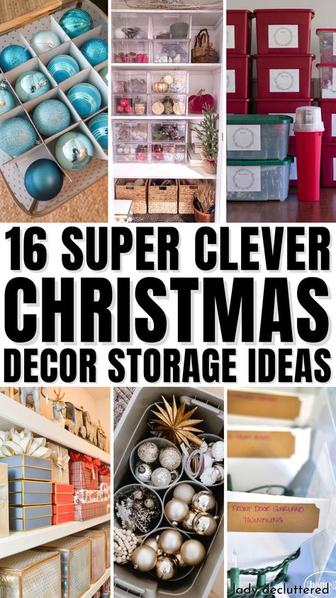 16 Super Clever Christmas Decor Storage Ideas Christmas Ball Storage, Holiday Storage Ideas Garage, Storage Ideas For Christmas Decorations, How To Store Christmas Village Houses, Nutcracker Storage Ideas, Christmas Storage Room, Organizing Holiday Decor Storage Ideas, How To Store Holiday Decorations, Christmas Village Storage Ideas