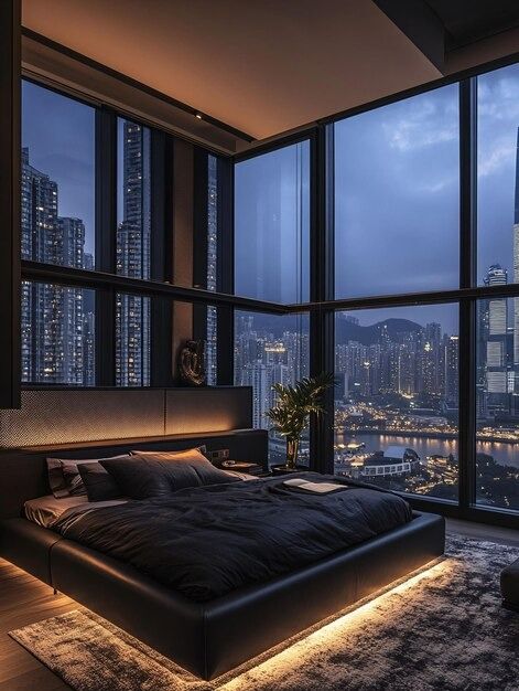 vectors, photos and PSD files | Free download New York Penthouse Bedroom, Penthouse Bedrooms, Dark Modern Bedroom, Penthouse Aesthetic, Penthouse Bedroom, Urban Bedroom, Penthouse Luxury, Nyc Penthouse, New York Penthouse