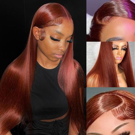 PRICES MAY VARY. 【33B Straight Human Hair Wig Quality】❤️: Reddish brown straight human hair lace front wigs is made of 100% human hair, natural hairline pre plucked baby hair, 10A grade high quality Brazilian human hair. 180% density fullness moderate, soft, smooth, shiny, no tangling or shedding, no smell, comfortable for skin, natural, no glue, stylish 【13x6 Reddish Brown Front Lace Wig Human Hair Lace Size】❤️: Reddish brown front straight human hair using 13x6 HD lace that provides ear to ear Amber Hair Colors, Amber Hair, Braids Hairstyles Pictures, Remy Human Hair Wigs, Curly Lace Front Wigs, Red Wigs, Wigs Human Hair, Colored Wigs, Straight Lace Front Wigs