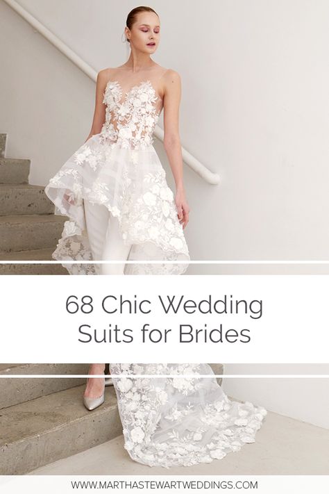 Francesca Miranda - Spring 2019 wedding suit. #weddingsuits #bridalsuits #weddingdressalternatives #FrancescaMiranda | Martha Stewart Weddings - 63 Chic Wedding Suits for Brides Tuxedo Wedding Dresses For Women, Modern Wedding Suit Women, Wedding Woman Suit, Bridal Tuxedo Women, Suit Wedding Dress Woman, White Suits For Women Wedding, White Wedding Suit For Women, Wedding Suits For Women Brides, Bridal Suits For Women