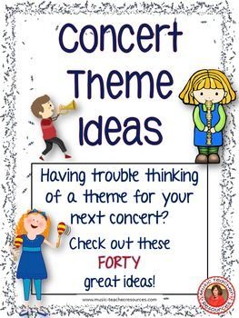 Music Concert Theme Ideas! 40 ideas for a theme for your next concert! ♫ CLICK through to download! ♫ Music Program Ideas, Concert Theme, Christmas Concert Ideas, Elementary Choir, Middle School Choir, St Gerard, Kindergarten Music, Music Teaching Resources, Middle School Music