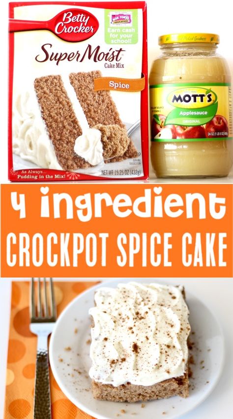 Spice Cake Crockpot Recipe, Spice Box Cake Mix Hacks, Spice Cake Mix And Applesauce, Spice Cake Recipes Boxed With Applesauce, Spice Cake Mix With Applesauce, Box Cake With Applesauce, Spice Cake Hacks, Apple Spice Cake Using Box Cake And Applesauce, Applesauce Spice Cake Using Box Cake