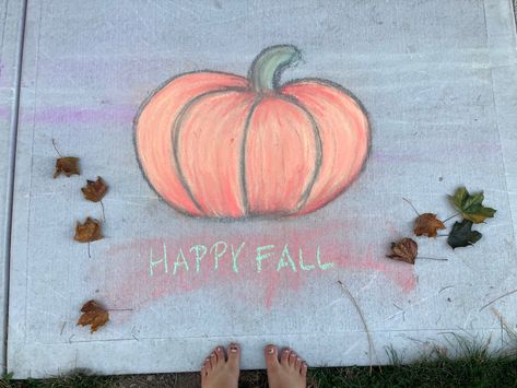 Original Autumn pumpkin chalk drawing Chalk Pumpkin Drawing, Pumpkin Chalk Art, Halloween Chalk Drawings, Chalk Art Fall, Chalk Pumpkin, Chalk Doodles, Pumpkin Drawing, Sidewalk Chalk Art, Chalk Drawings