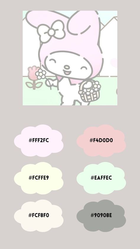 Hello Kitty Color Pallete, Sanrio Color Pallete, My Melody Color Palette, Hello Kitty Color Palette, Sanrio Color Palette, Cute Typography, Colour Pallets, Pantone Colour Palettes, Color Palette Challenge