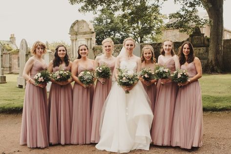 A Romantic Amsale Dress for a Charming and Fairylight Filled Village Hall Wedding | Love My Dress® UK Wedding Blog + Wedding Directory Dusky Pink Bridesmaid Dresses, Dusky Pink Dress, Dusky Pink Wedding, Light Pink Bridesmaids, Village Hall Wedding, Cake Rustic, Amsale Dress, Pink Bridesmaids, Mrs Robinson