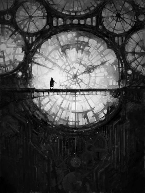 Clock Tower, A Man, Bridge, Tower, Clock, Black And White, White, Black, Art